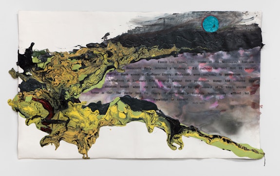 Rodney McMillian, <em>Mississippi Appendectomy</em>, 2020. Ink, acrylic, latex, and vinyl on paper mounted on canvas 53 x 90 inches. Courtesy the artist and Vielmetter, Los Angeles. Photo: Brica Wilcox.