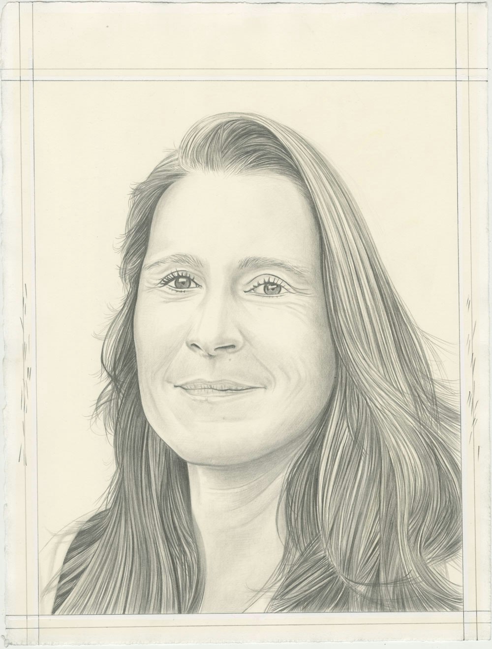 Portrait of Catherine Gund, pencil on paper by Phong H. Bui.