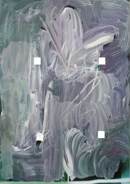 Jeff Elrod, <em>TBT</em>, 2020. Inkjet ink, acrylic, and oil stick on canvas, 82 x 58 inches. © Jeff Elrod; Courtesy the artist and Luhring Augustine, New York.