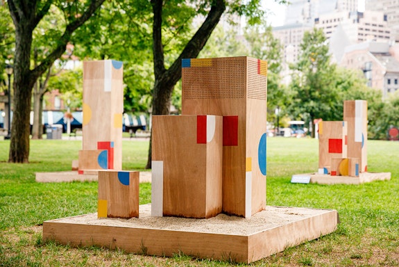 Installation view: <em>Sari Carel: The Shape of Play</em>, Waterfront Park, Boston, 2020. Courtesy Now + There. Photo: Nir Landau.