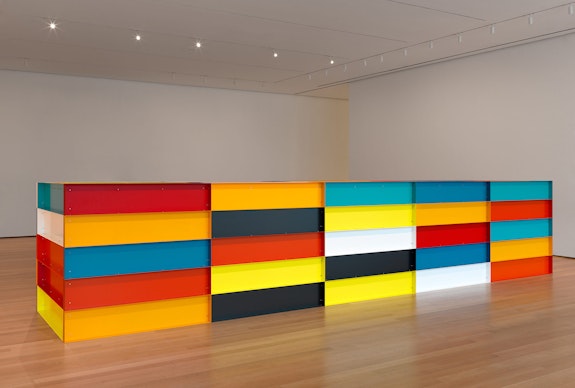 Donald Judd, Untitled, 1991. Enameled aluminum, 59 x 295 1/4 x 65 inches. The Museum of Modern Art, New York. Bequest of Richard S. Zeisler and gift of Abby Aldrich Rockefeller (both by exchange) and gift of Kathy Fuld, Agnes Gund, Patricia Cisneros, Doris Fisher, Mimi Haas, Marie-Josée and Henry R. Kravis, and Emily Spiegel. © 2019 Judd Foundation/Artists Rights Society (ARS), New York. Photo: John Wronn.