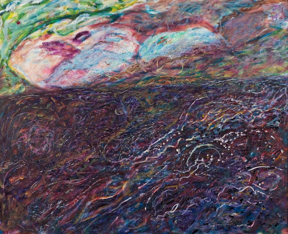 Joseph Holtzman, <em>Wine-Face Sea</em>, 2019. Oil on marble in artist's frame, 31 1/2 x 39 1/4 inches, framed: 47 1/4 x 45 1/2 x 3 3/4 inches. All images are Courtesy of the artist and Parker Gallery. Photos by Daniel Terna.
