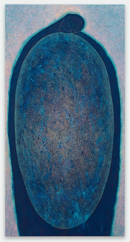 Luisa Rabbia, <em>Embrace</em>, 2019. Colored pencil, pastel, and acrylic on canvas, 103 x 53 inches. Courtesy the artist and Peter Blum Gallery, New York. Photo: Jason Wyche.