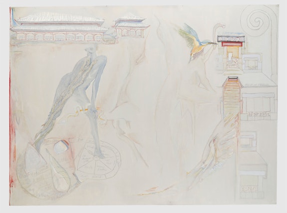 Jo Baer, <em>The Rod Reversed (Mixing Memory and Desire)</em>, 1988. Oil on canvas, 93 1/2 x 125 13/16 inches. © Jo Baer. Courtesy Pace Gallery.