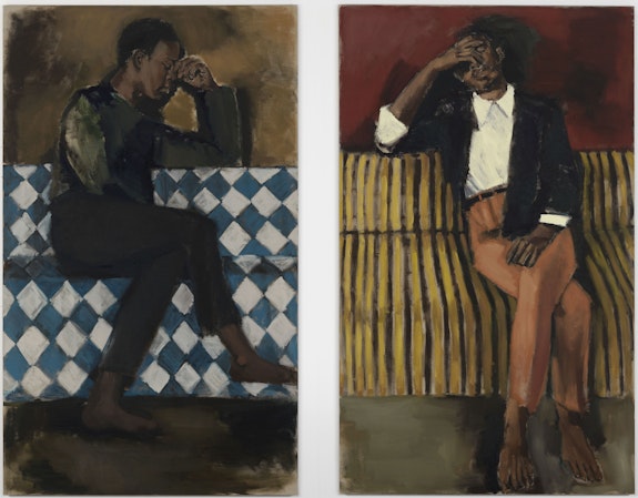 Lynette Yiadom-Boakye, <em>Pale For The Rapture</em>, 2016. Oil on linen, 79 x 47 1/4 inches. Foundation Louis Vuitton, Paris. © Lynette Yiadom-Boakye. Courtesy the artist.