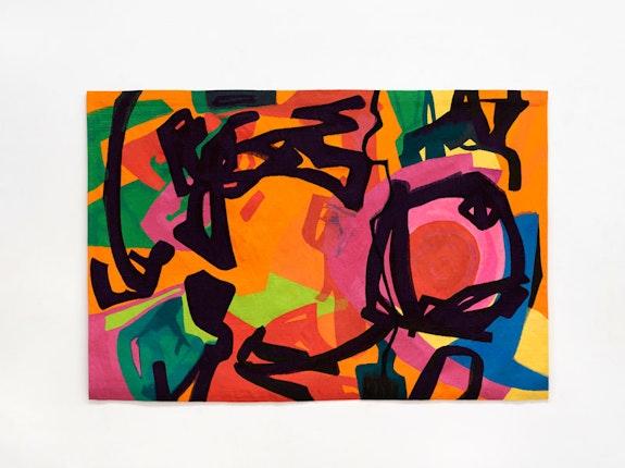 Etel Adnan, <em>Danse Nocturne</em>, 2019. Wool tapestry. 767.5 x 99.8 inches. Courtesy the artist and Galerie LeLong & Co.