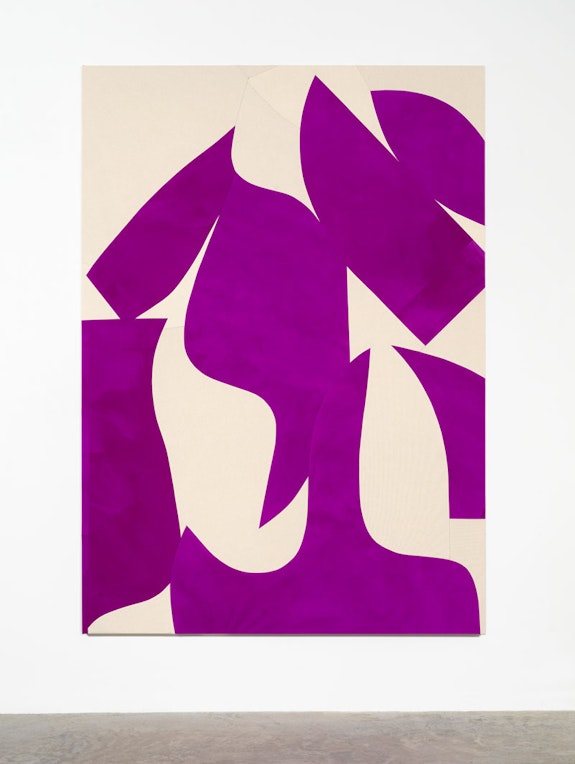 Sarah Crowner, <em>Rising Violets</em>, 2020. Acrylic on canvas, sewn. 92 x 65 inches. Courtesy the artist and Casey Kaplan, New York. 
