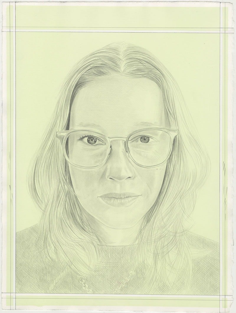 Portrait of Sarah Crowner, pencil on paper by Phong H. Bui.
