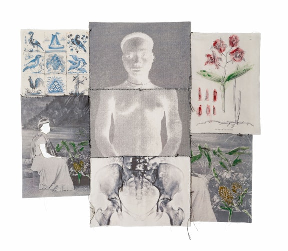 Rosana Paulino, <em>Paraíso Tropical?</em>, 2017. Impressão digital sobre tecido, recorte, tinta e costura. Cortesia do artista.