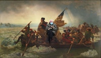 Bernie Sanders from the 2021 Presidential Inauguration superimposed on Emanuel Leutze, <em>Washington Crossing the Delaware</em>, 1851. New York, Metropolitan Museum of Art. Courtesy the author. 