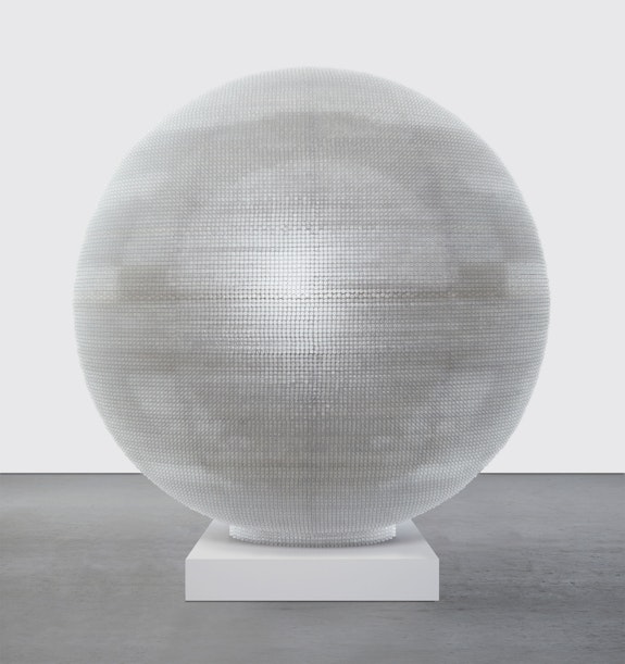Tara Donovan, <em>Sphere</em>, 2020. PETG, 72 inch diameter. Courtesy Pace Gallery.
