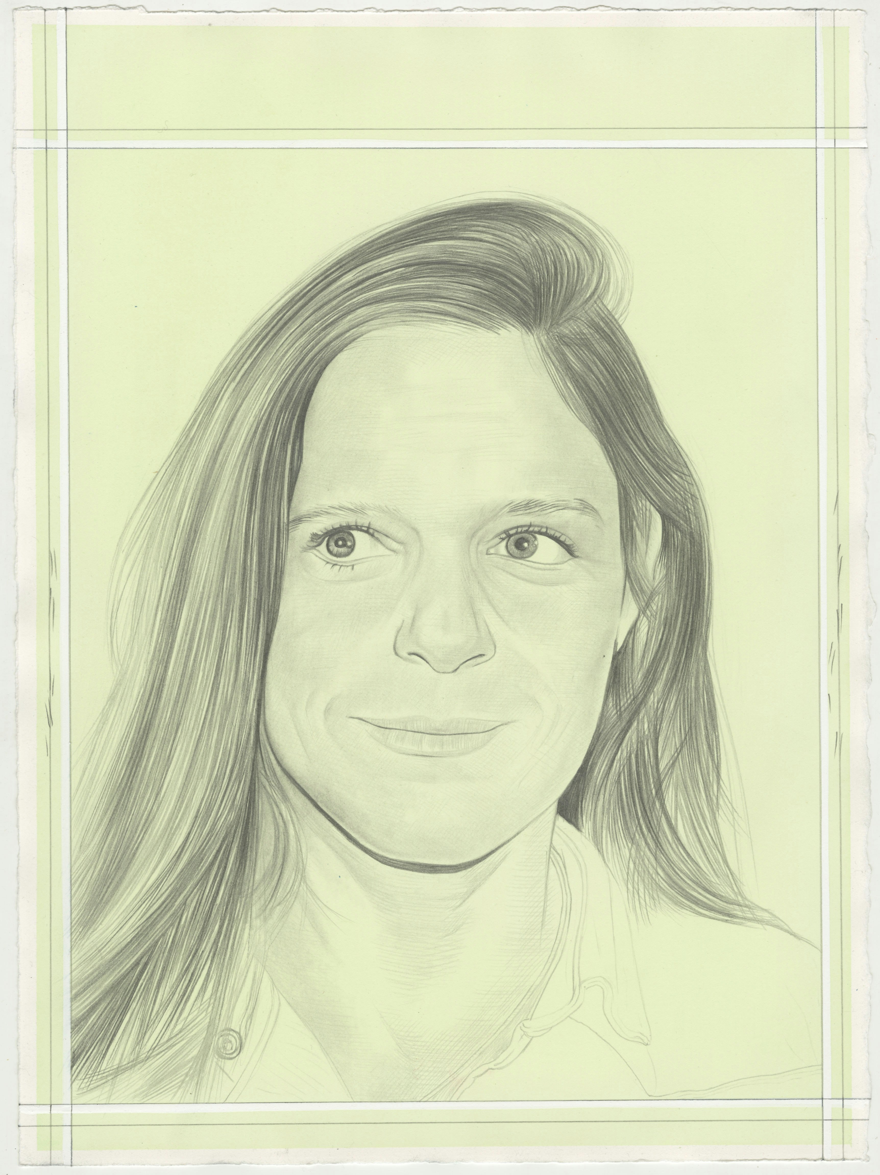 Portrait of Hilary Harnischfeger, pencil on paper by Phong H. Bui.