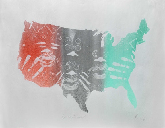 David Hammons, <em>Bye-Centennial</em>, 1976. Grease and pigment on paper, 19 x 24 inches. Courtesy the Drawing Center. Photo: Bruce M. White.
