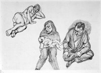 Lucian Freud (born 1922), German/British. “Four Figures”, 1991. Etching on Somerset Satin White paper. 23 x 33 in. ed. 23 of 30.