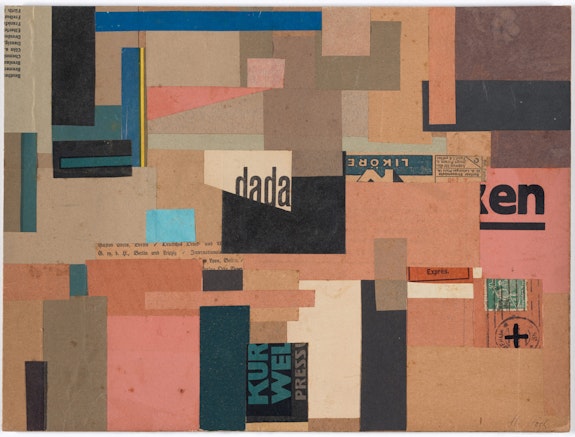 Hannah Höch, <em>Untitled (Dada)</em>, ca. 1922. Cut-and-pasted printed and colored paper on board, 9 3/4 × 13 inches. The Museum of Modern Art, New York. 