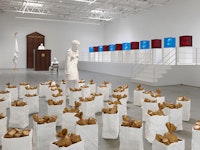 Installation view: <em>Karon Davis: No Good Deed Goes Unpunished</em>, Jeffrey Deitch, New York, 2021. Photo: Cooper Dodds and Genevieve Hanson. Courtesy of the artist and Jeffrey Deitch, New York.