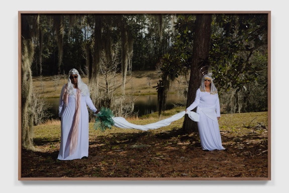 Allison Janae Hamilton, <em>Once Again Amid the Pine Trees</em>, 2021. Archival pigment print, 40 × 60 inches. Courtesy the artist and Marianne Boesky Gallery, NY and Aspen. © Allison Janae Hamilton. Photo credit: Lance Brewer.