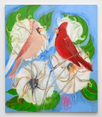 Ann Craven, <em>Portrait of Two Cardinals (after Picabia), 2021</em>, 2021. Oil on canvas, 84 x 72 inches. Courtesy the artist and Karma, New York.