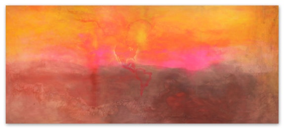 Frank Bowling, <em>Texas Louise</em>, 1971. Acrylic on canvas, 111 x 261 3/4 inches. Photo: Charlie Littlewood. Courtesy Hales Gallery. © Frank Bowling. Courtesy the artist and Hauser & Wirth.