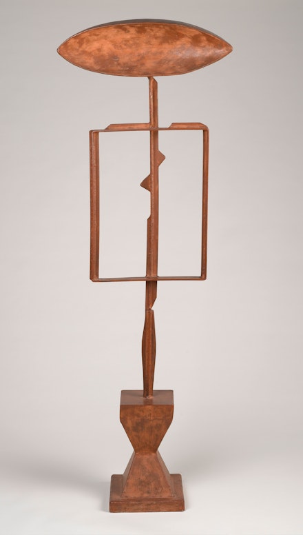 David Smith, <em>The Hero</em>, 1951–52. Steel, paint, 75 x 25 1/2 x 11 3/4 inches. Brooklyn Museum, Dick S. Ramsay Fund. Courtesy the Estate of David Smith and Hauser & Wirth. © 2021 The Estate of David Smith / Licensed by VAGA at Artists Rights Society (ARS), NY.