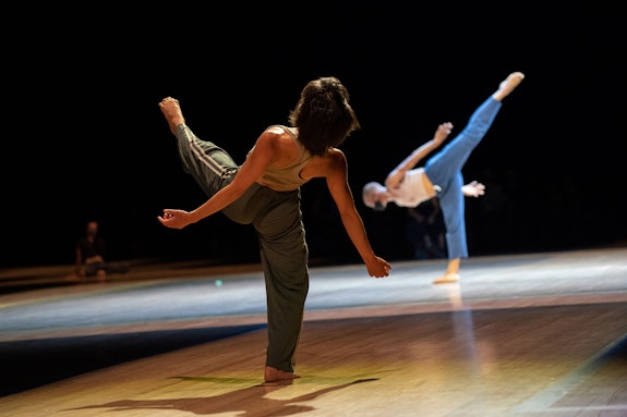 Marie Lloyd Paspe and Nayaa Opong in <em>Afterwardsness</em> at Park Avenue Armory's Drill Hall, 2021. Photo: Stephanie Berger Photography/Park Avenue Armory