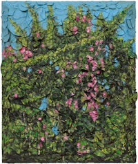 Julian Schnabel, <em>Victory at S-chanf I</em>, 2021. Oil, plates and bondo on wood, 72 x 60 inches. © Julian Schnabel. Courtesy the artist and Vito Schnabel Gallery. Photo: Tom Powel Imaging.