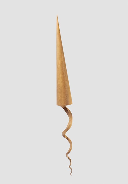 Kirill Aleksandrov, <em>Double Cone</em>, 2002. Wood,43 1/3 x 3 9/10 x 3 9/10 inches. Courtesy Triumph Gallery. 