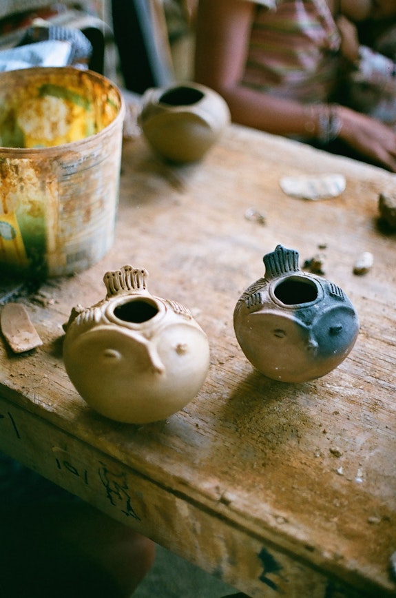 Some of Alice’s pieces before and after firing. 