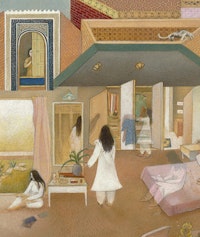 Shahzia Sikander, <em>The Scroll</em> (detail), 1989–90. Vegetable color, dry pigment, watercolor, and tea on wasli paper, 13 1/2 x 63 7/8 inches. Collection of the Artist, © Shahzia Sikander. Courtesy the artist, Sean Kelly, New York and Pilar Corrias, London.
