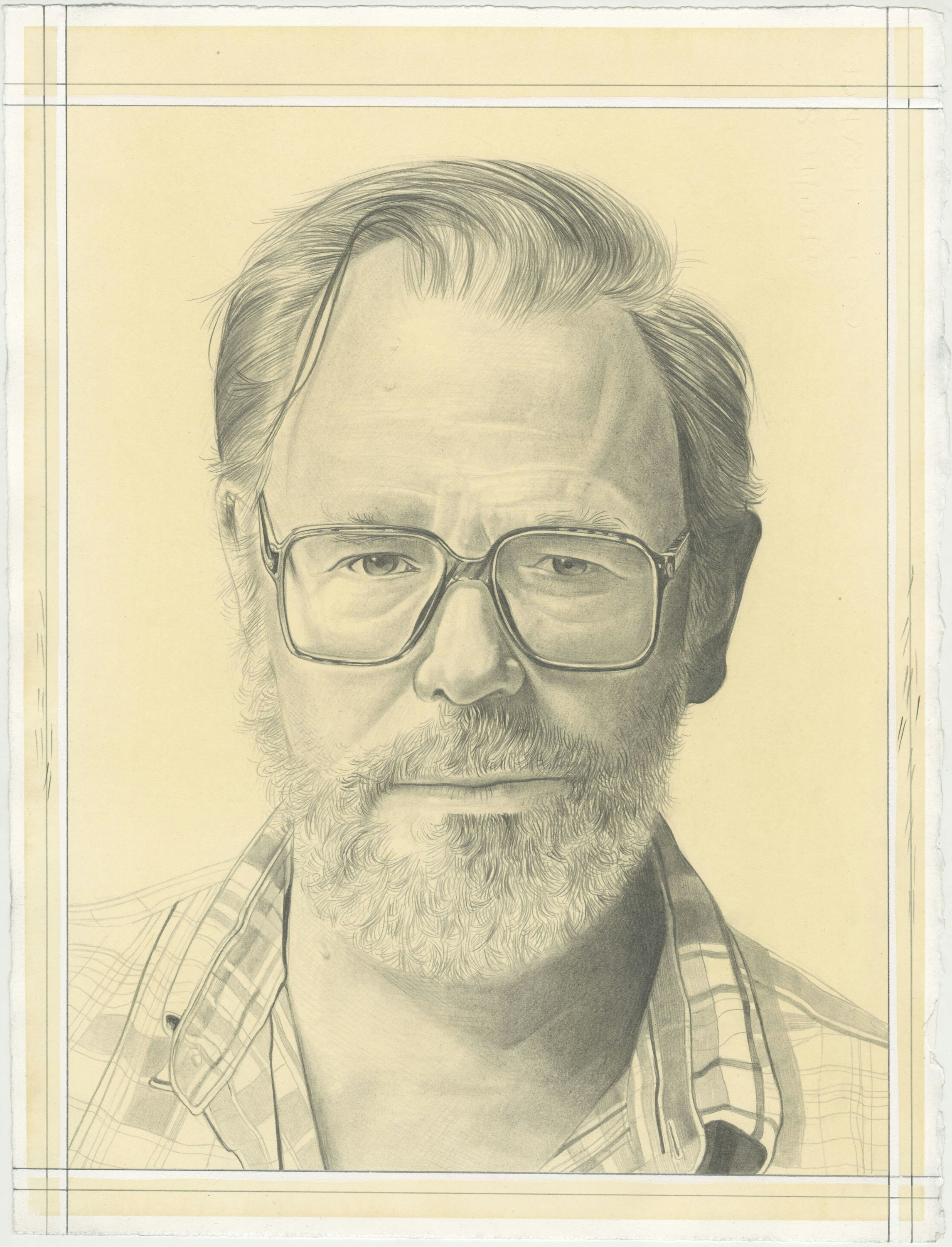 Portrait of John Currin, pencil on paper by Phong H. Bui.