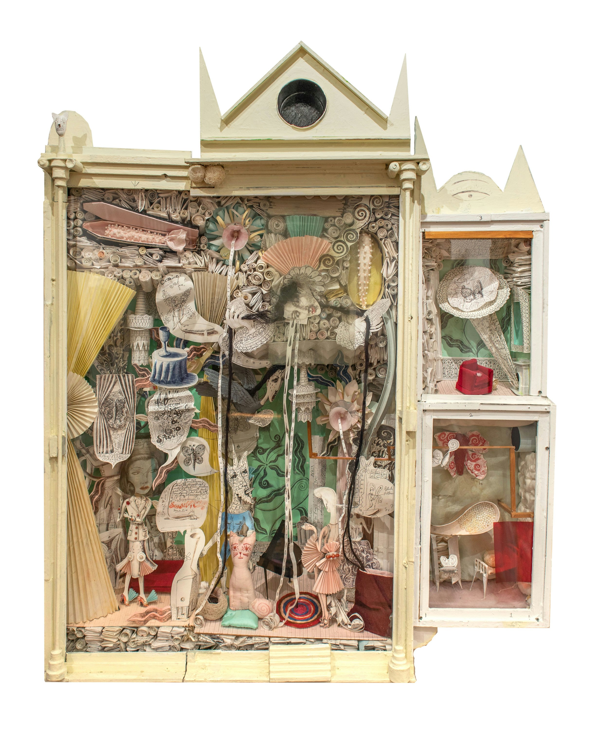 Mike Goodlett, Untitled, 2001–07. Wood, glass, paper, ballpoint pen, 40 x 32 x 9 inches. Collection of Jim Gray. Courtesy Institute 193.