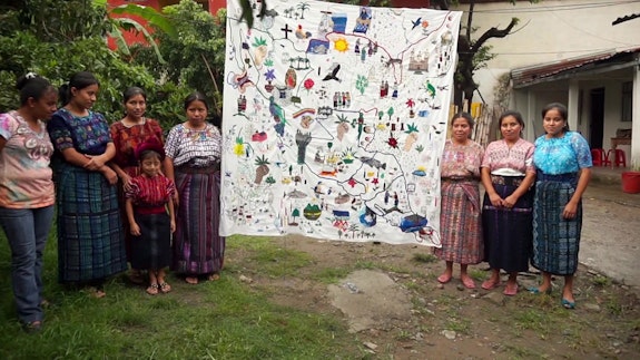 Teresa Margolles, <em>Mujeres bordando junto al Lago Atitlán </em>[Women Embroidering next to Atitlan Lake], 2012. Courtesy Performa.