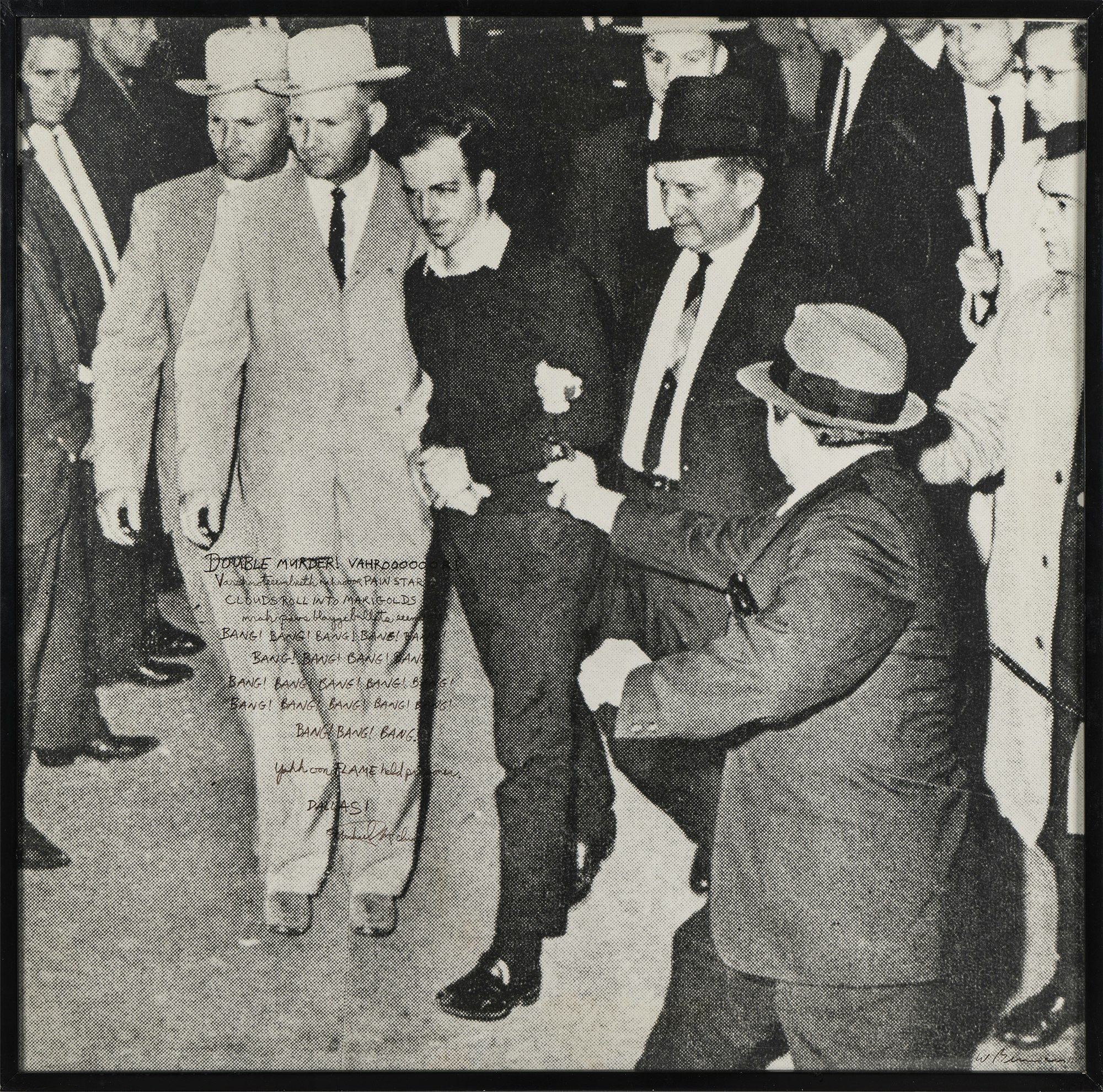 Wallace Berman, <em>Untitled (Jack Ruby)</em>, 1964. Photograph with hand written poem, 28.5 x 29 inches. Courtesy TOTAH.