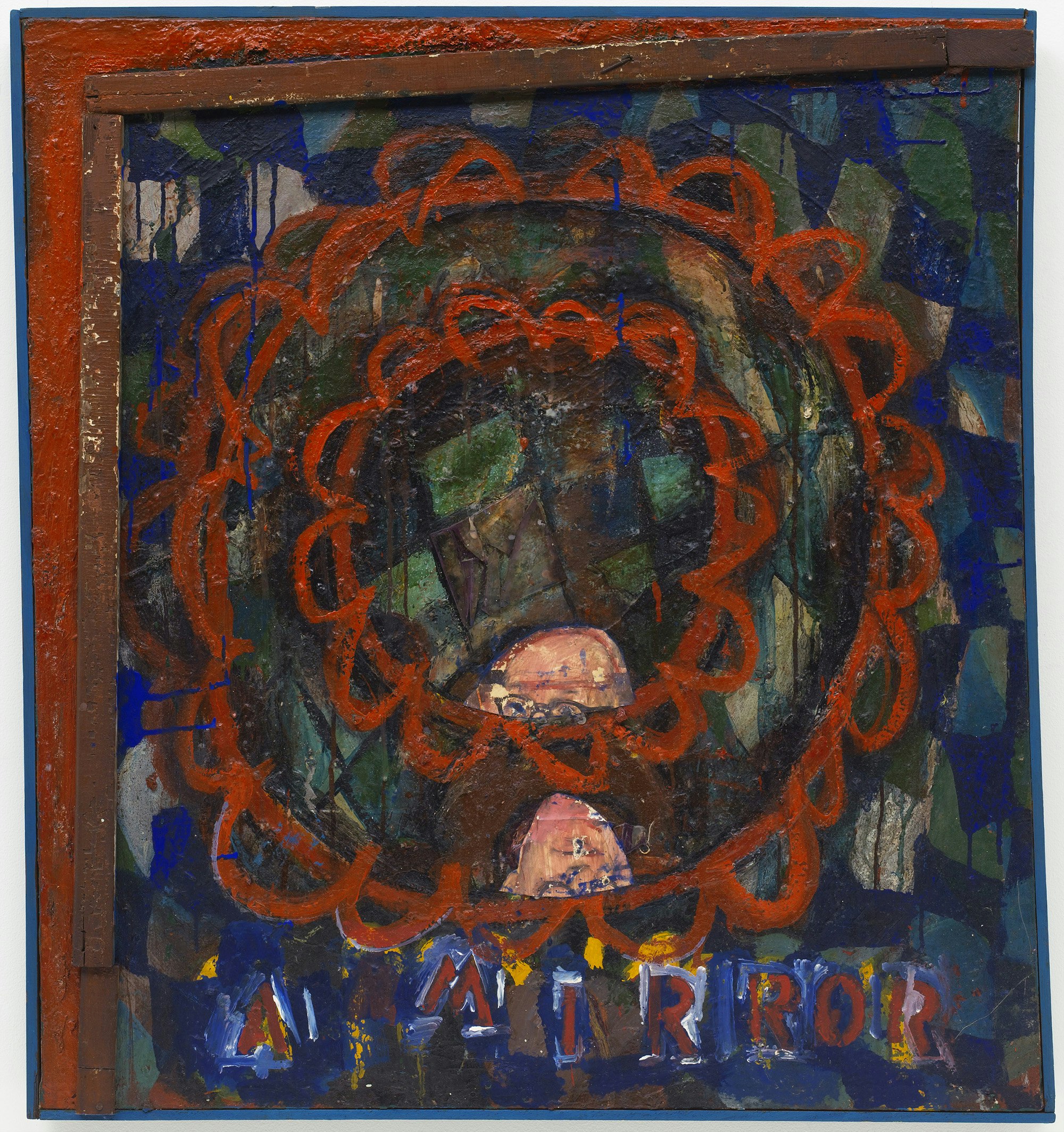 Elizabeth Murray, <em>A Mirror</em>, 1963-64. Oil on canvas with shard of glass in artist's hand painted frame, 33 1/4 x 31 x 1 1/4 inches. © The Murray-Holman Family Trust / Artists Rights Society (ARS), New York.