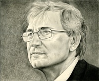 Portrait of Orhan Pamuk. Pencil on paper by Phong Bui,
