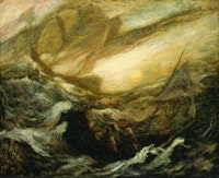 Albert Pinkham Ryder, <em>Flying Dutchman</em>, completed by 1887. Oil on canvas mounted on fiberboard, 14 1/4 x 17 1/4 inches. Smithsonian American Art Museum, Gift of John Gellatly.