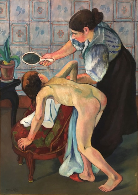 Suzanne Valadon, <em>Young Girl with a Mirror</em>, 1909. Oil on board, 41 x 29 3/8 inches. Courtesy Emelia Wilson.
