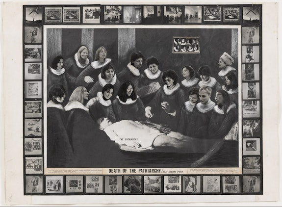 Mary Beth Edelson,<em> Death of the Patriarchy / A.I.R. Anatomy Lesson</em>, 1976. Mixed media collage. Collection of the Museum of Modern Art.