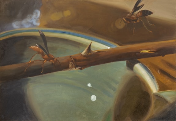 Shannon Cartier Lucy, <em>Wasps and Bramble</em>, 2021. Oil on canvas, 22 x 32. Courtesy Lubov Gallery. 