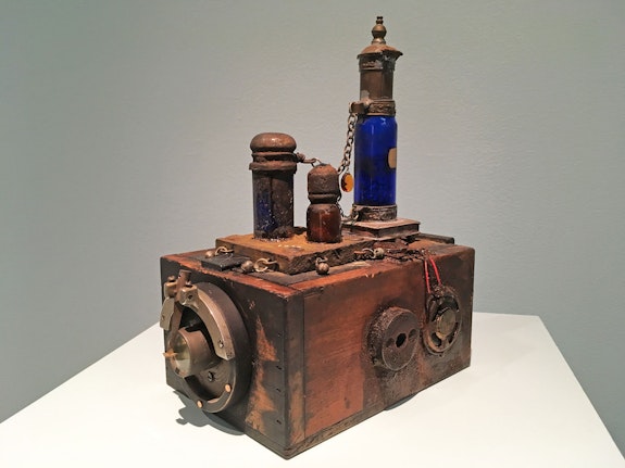 Renée Stout, <em>Elixir Eleven</em>, 2018. Media assemblage with bottle containing organic materials, 8 3/4 x 8 3/4 x 5 inches. Courtesy Marc Straus, New York.