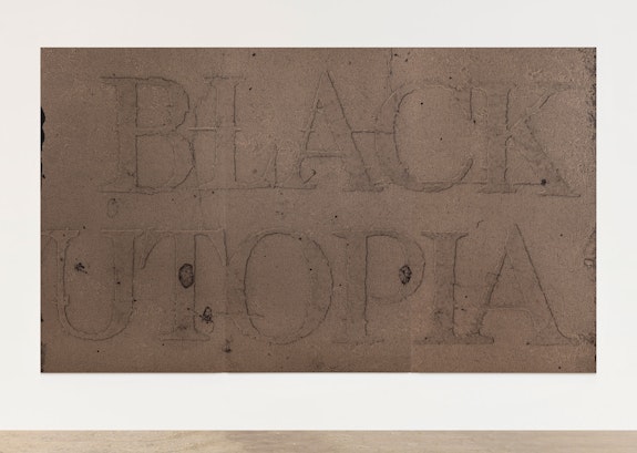 Steffani Jemison, <em>Black Utopia (Black Utopia)</em>, 2017 . UV inkjet print on mirrored acrylic, 84 x 144 inches, 3 panels. Courtesy the artist and Greene Naftali, New York. Photo: Zeshan Ahmed.