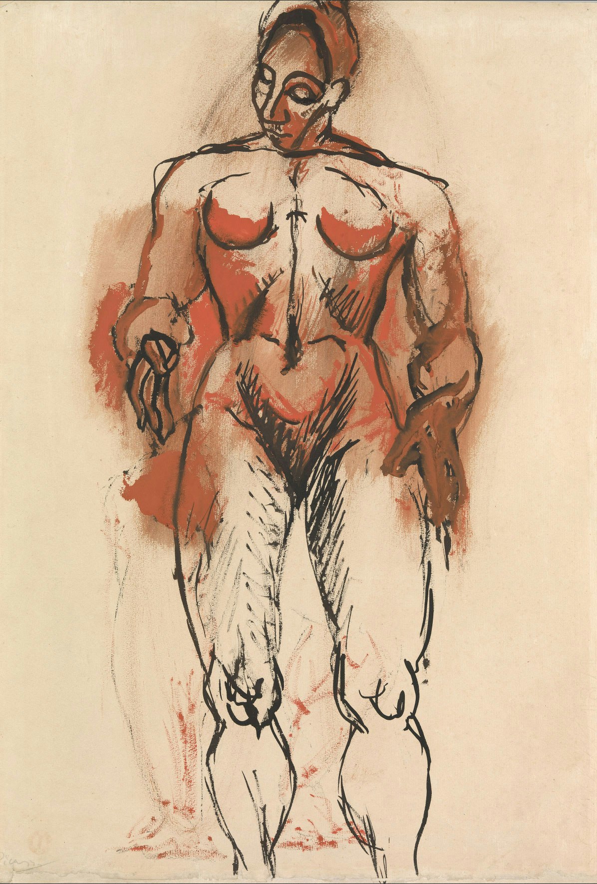 Pablo Picasso, <em>Femme nue debout [Standing Female Nude]</em>, 1906/1907. Ink and gouache on white laid paper 24 1/4 x 16 3/4 inches. The Metropolitan Museum of Art, New York.