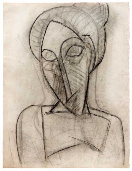 Pablo Picasso, <em>Buste de femme [Bust of a Woman]</em>, 1907. Charcoal on paper, 24 5/8 x 18 7/8 inches. Courtesy Fundación Almine y Bernard Ruiz-Picasso para el Arte, Madrid and Almine Rech Gallery, New York.