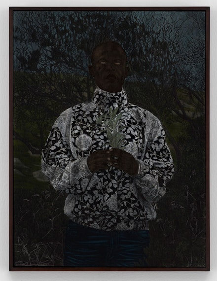 Cinga Samson, <em>Okwe Nkunzana 6</em>, 2021. Oil on canvas, 31 1/2 x 23 3/5 inches. Courtesy FLAG Art Foundation, New York.