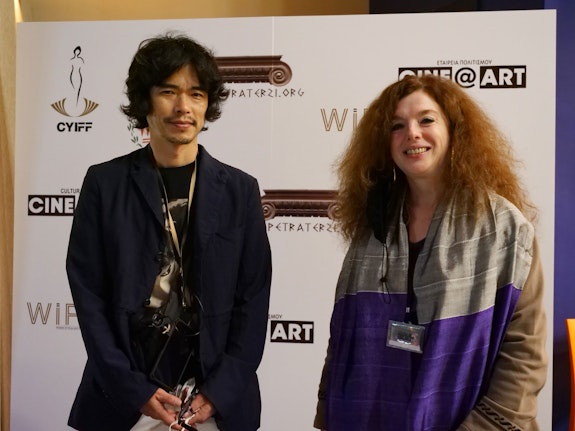 Petra Terzi, the festival's organizer, and Yagihashi Tsutomu, director of festival entry <em>Living with Others</em> (2021). Courtesy Stamatis Nerantzakis / Death Rose Photography / 2021.