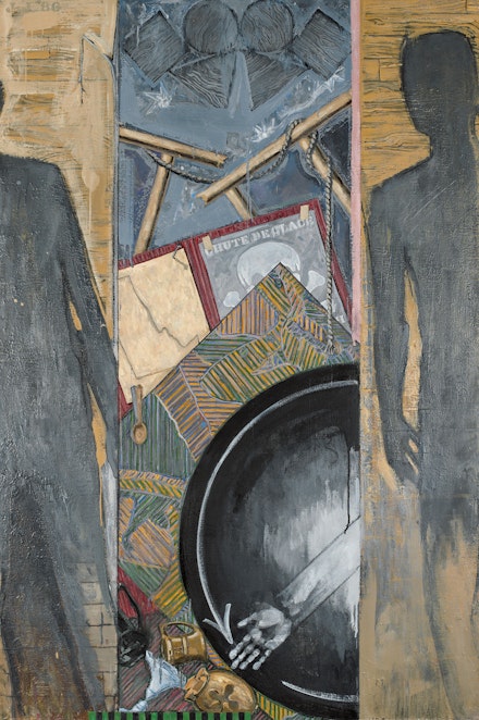 Jasper Johns, <em>Fall</em>, 1986. Encaustic on canvas, 75 x 50 inches. Collection of the artist; on long-term loan to Philadelphia Museum of Art. © 2021 Jasper Johns / Licensed by VAGA at Artists Rights Society (ARS), NY.