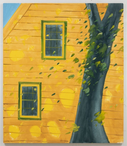 Alex Katz, <em>Yellow House</em>, 2020. Oil on linen, 84 x 72 inches. © Alex Katz / VAGA at Artists Rights Society (ARS), New York. Courtesy the artist and Gladstone Gallery.
