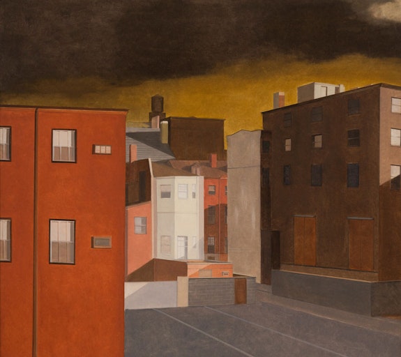 Larry Day, <em>Zone</em>, 1976. Oil on canvas, 48 x 54 in. (Woodmere Art Museum: Museum purchase with partial funds generously provided by Ruth Fine, 2016). Courtesy Woodmere Art Museum