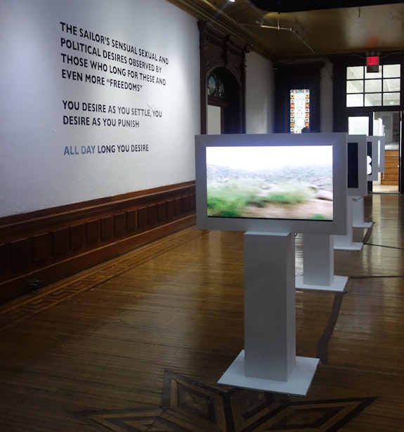 Installation view: <em>Roots/Anchors: Will Corwin, Katie Holten, Shervone Neckles, Xaviera Simmons</em>, Newhouse Center for Contemporary Art, Snug Harbor Cultural Center and Botanical Garden, New York, 2021. Courtesy Newhouse Center for Contemporary Art. 