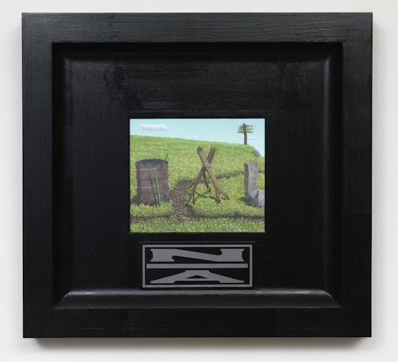 Neil Jenney,<em> North America Divided</em>, 2001-06. Oil on wood in artist's frame, 26 1/4 x 28 1/4 x 2 3/4 inches. © Neil Jenney. Photo: Rob McKeever. Courtesy Gagosian.